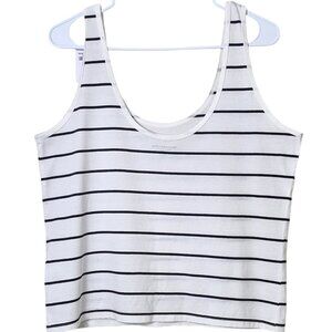 Abercrombie & Fitch Essential White Tank Stripe Womens Sz Med Cotton Cropped NWT